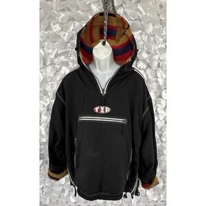 Vintage 90s SWEDISH Men’s Large Black Nylon & Fleece Reversible Zip Pullover